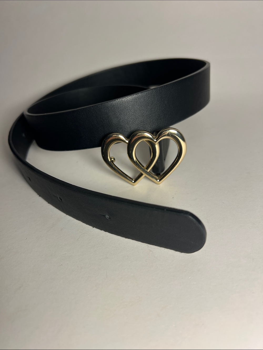 H&M Black Belt with Gold Double Heart Buckle